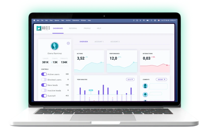 Dashboard de Moises en laptop